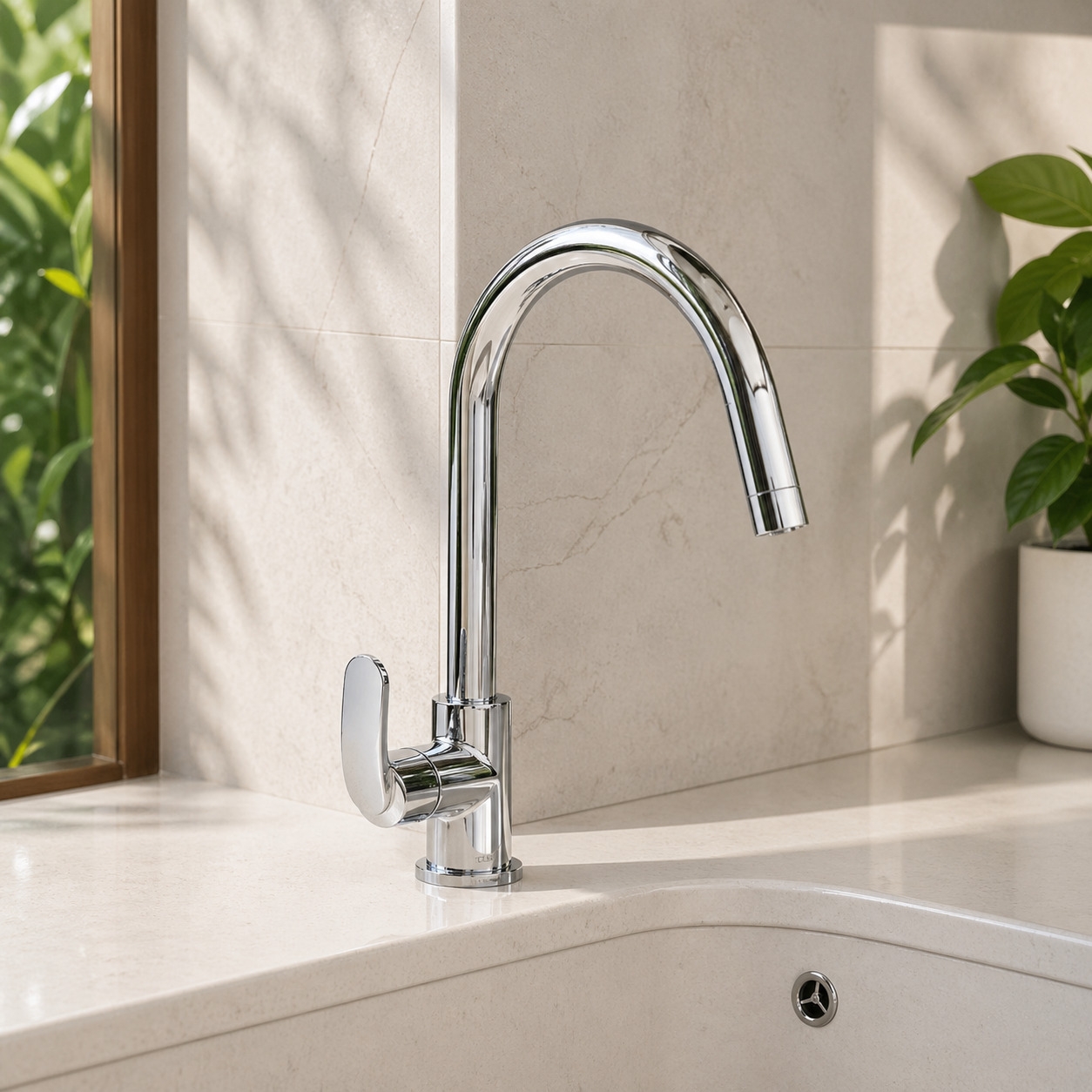 Single lever kitchen mixer with the pull