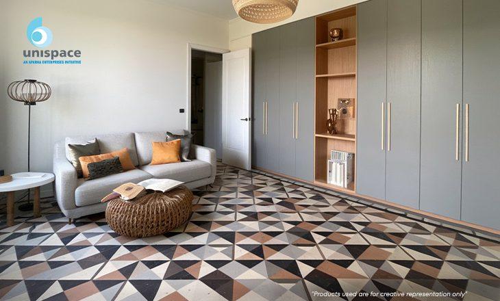 What are the popular colors and patterns for modern geometric tiles?